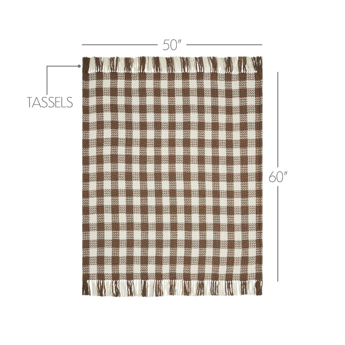 Cocoa Brown Heritage Check Throw Blanket with Fringe 50x60