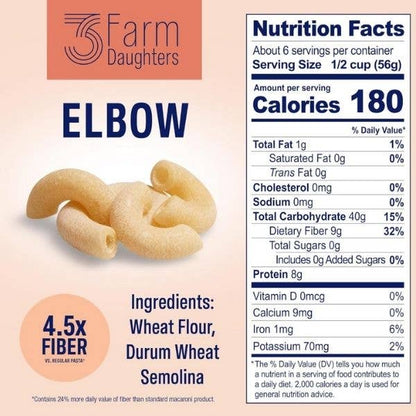 High Fiber Elbows  - Gut Friendly, Low GI, USA Grown Pasta