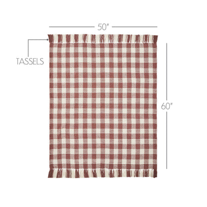 Dusty Rose Heritage Check Throw Blanket with Fringe 50x60