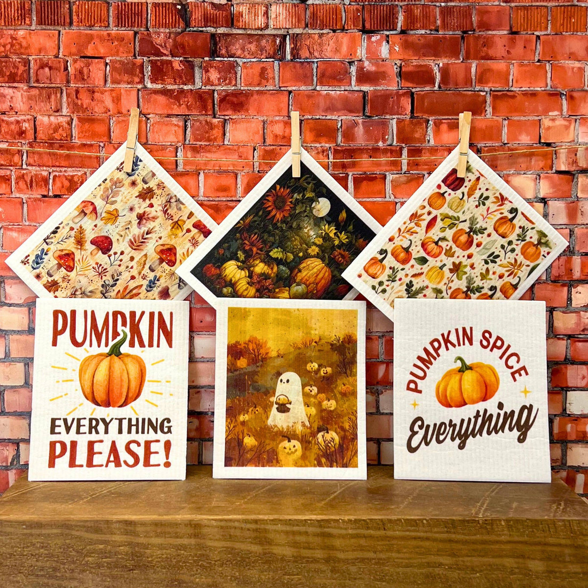 Pumpkins & Autumn Leaves Swedish Dishcloth - Fall Decor