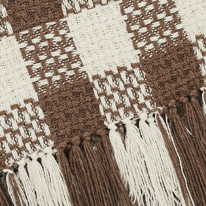 Cocoa Brown Heritage Check Throw Blanket with Fringe 50x60
