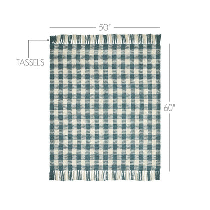 River Blue Heritage Check Throw Blanket with Fringe 50x60