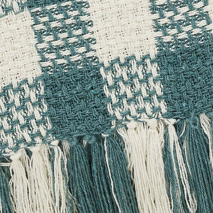 River Blue Heritage Check Throw Blanket with Fringe 50x60