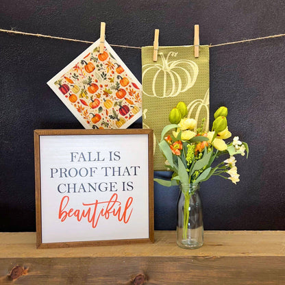 Pumpkins & Autumn Leaves Swedish Dishcloth - Fall Decor